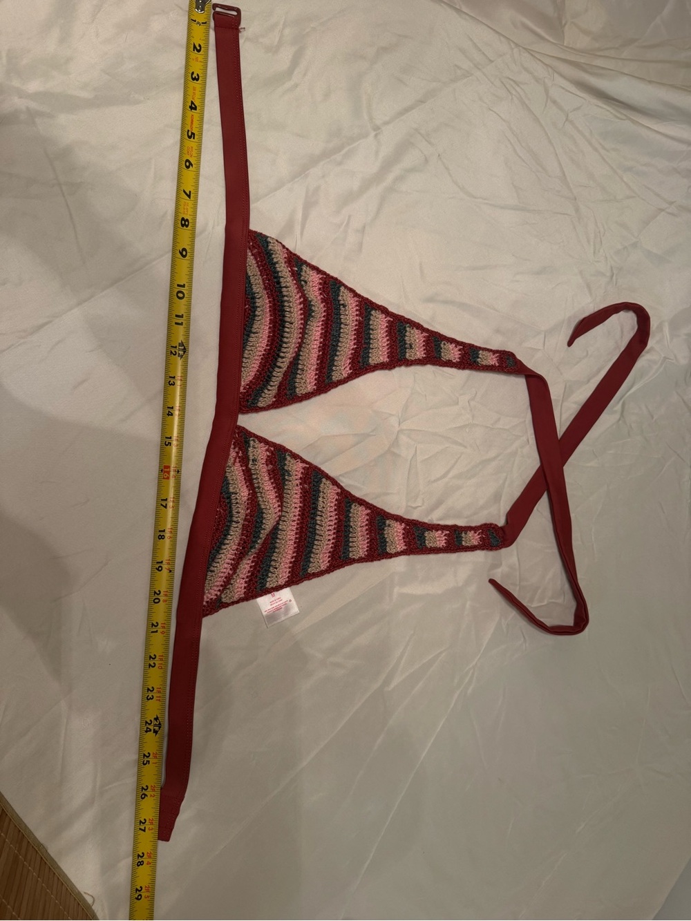 Xhilaration Multicolor Crochet Triangle Bikini Top with Red Trim